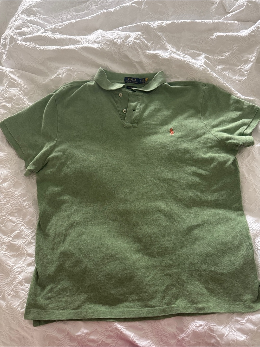 Polo by Ralph Lauren Light Green Men's Pique Polo with Orange Pony slim fit
